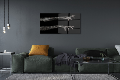 Steklena slika Črno ozadje umazane roke