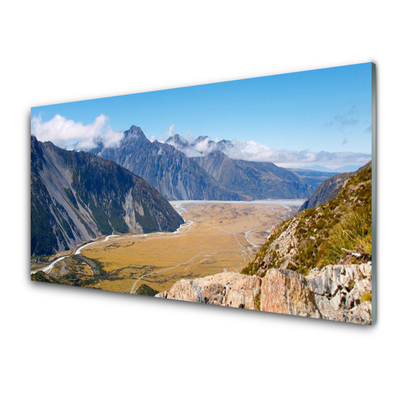 Steklena slika Mountain valley landscape