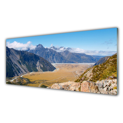 Steklena slika Mountain valley landscape