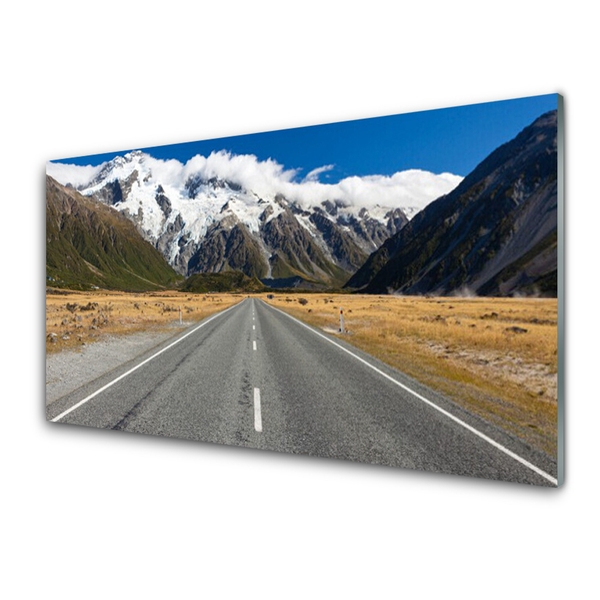 Steklena slika Snow mountain road landscape