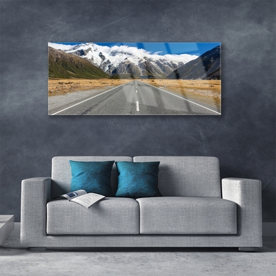 Steklena slika Snow mountain road landscape