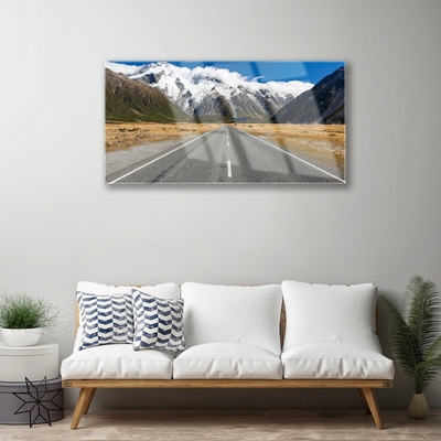 Steklena slika Snow mountain road landscape