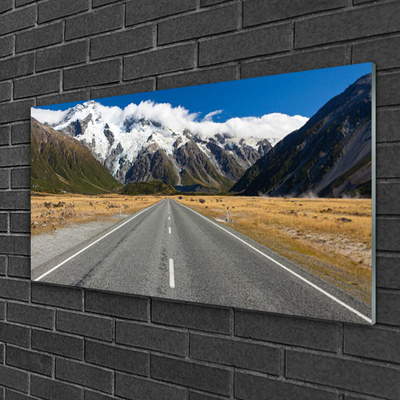 Steklena slika Snow mountain road landscape