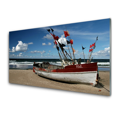 Steklena slika Čoln sea beach landscape