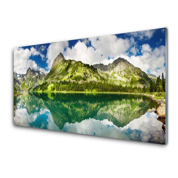 Steklena slika Mountain lake landscape