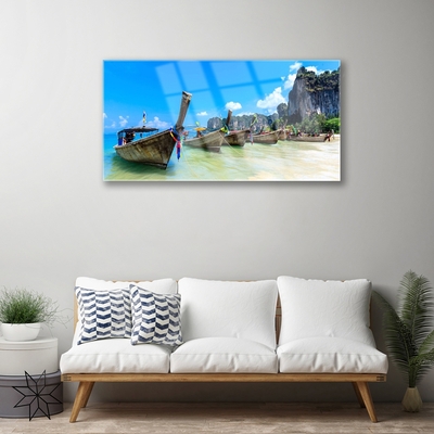 Steklena slika Čoln sea beach landscape
