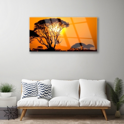 Steklena slika Narava drevo sonce