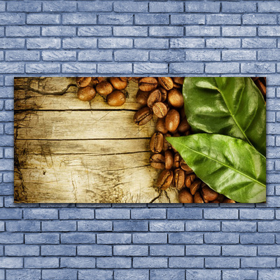 Steklena slika Kavna zrna listi kuhinja