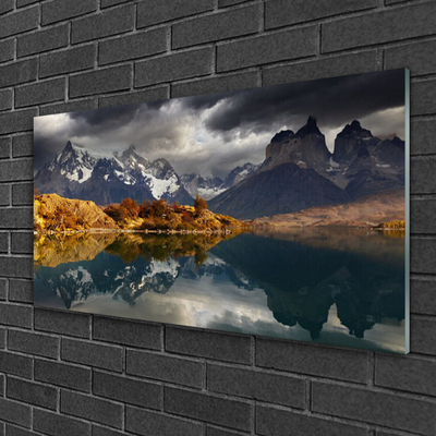 Steklena slika Mountain lake landscape