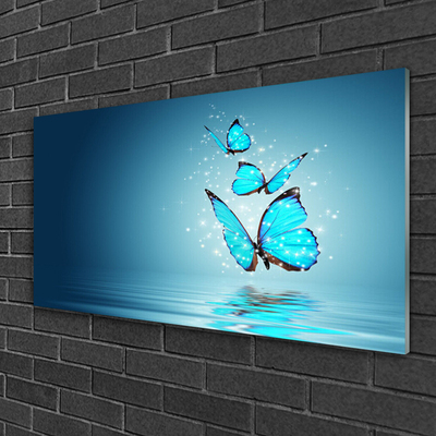 Slika na steklu Metulji blue water art