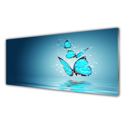 Slika na steklu Metulji blue water art