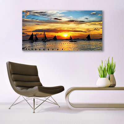Slika na steklu Morski čolni sun landscape