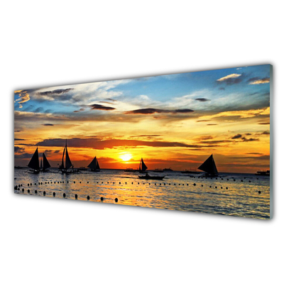 Slika na steklu Morski čolni sun landscape