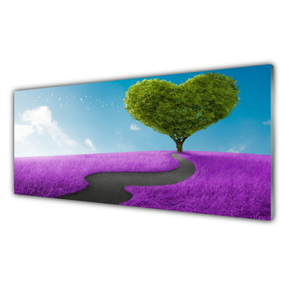 Slika na steklu Drevo travnik narava poti
