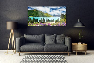 Slika na steklu Mountain forest lake landscape