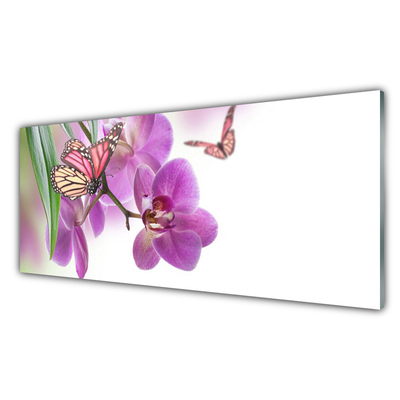 Slika na steklu Metulji rože narava