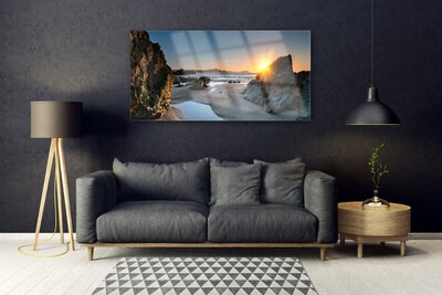 Slika na steklu Rock beach sun landscape