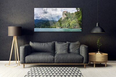 Slika na steklu Grad v gorah forest landscape