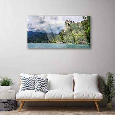 Slika na steklu Grad v gorah forest landscape