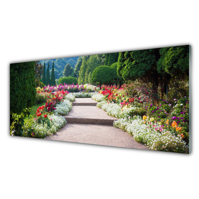 Slika na steklu Cvetje garden park stopnice