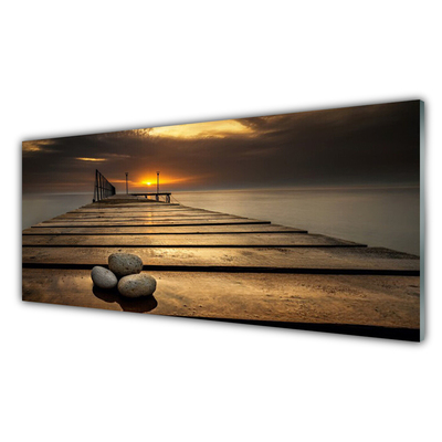 Slika na steklu Morje pier sunset