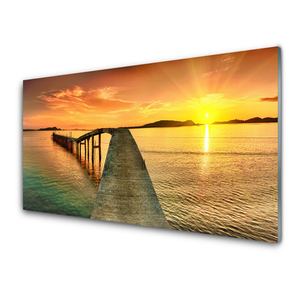 Slika na steklu Sun landscape morje most