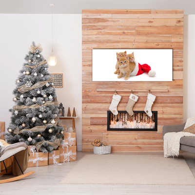 Steklena slika Božični mačke Santa Claus