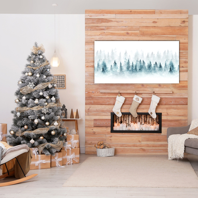 Steklena slika Gozd božični drevo sneg