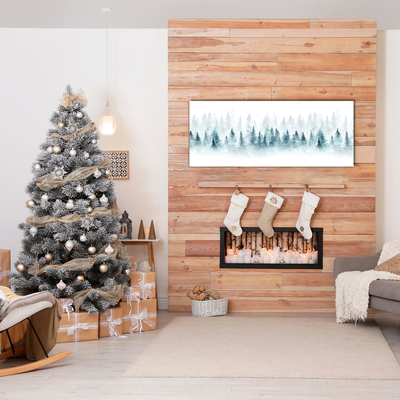 Steklena slika Gozd božični drevo sneg