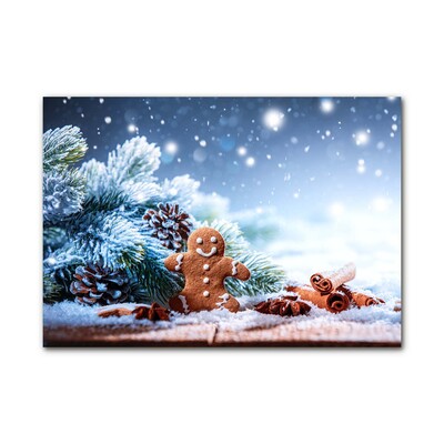 Steklena slika Božič Gingerbread Snow Božično drevo