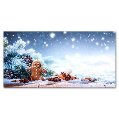 Steklena slika Božič Gingerbread Snow Božično drevo