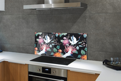 Stenska plošča za kuhinjo Ptice s cvetjem