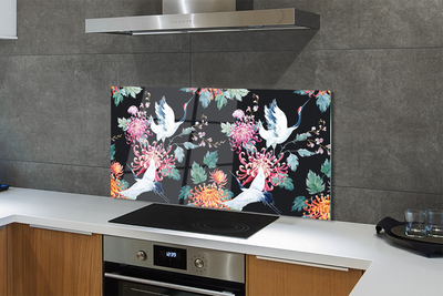 Stenska plošča za kuhinjo Ptice s cvetjem
