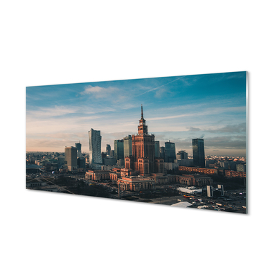 Stenska plošča za kuhinjo Varšava panoramo nebotičnikov sončnega vzhoda