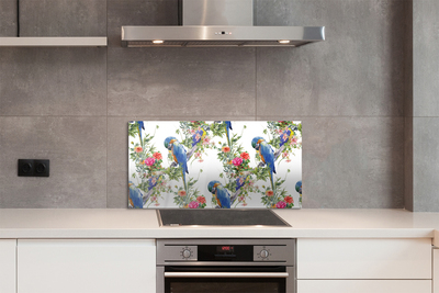 Stenska plošča za kuhinjo Ptice na veji s cvetovi