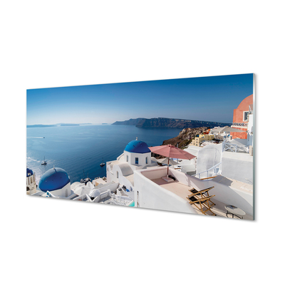 Stenska plošča za kuhinjo Grčija morje panorama stavb