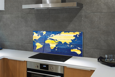 Stenska plošča za kuhinjo Zemljevid na modrih desk