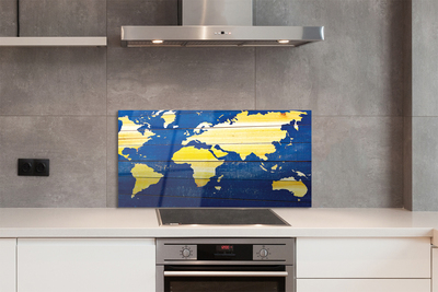 Stenska plošča za kuhinjo Zemljevid na modrih desk