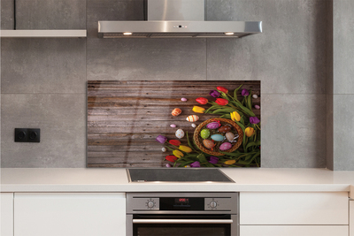 Stenska plošča za kuhinjo Jajca tulipani deske