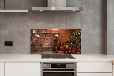 Stenska plošča za kuhinjo Božično drevo dekoracijo darila kamin