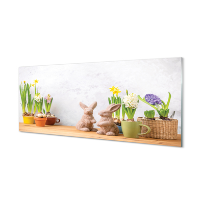 Stenska plošča za kuhinjo Cvetje zajci