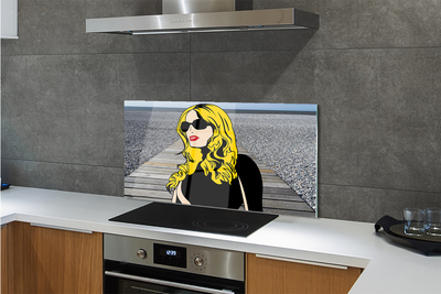Zidna obloga za kuhinju Ženska črna sončna očala rdeče ustnice