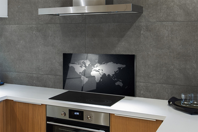 Stenska plošča za kuhinjo Črno ozadje bela zemljevid