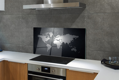 Stenska plošča za kuhinjo Črno ozadje bela zemljevid