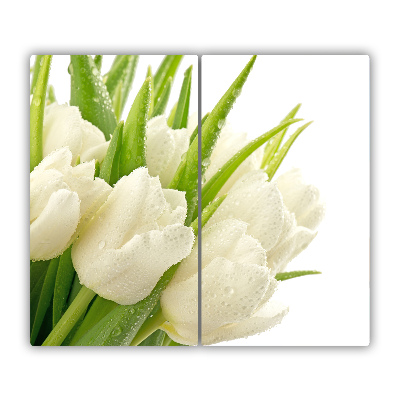 Steklena podloga za rezanje Bele tulipani