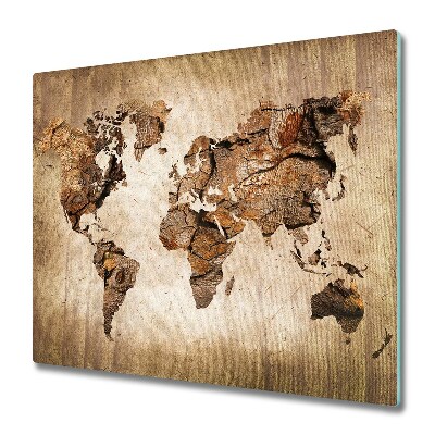 Steklena podloga za rezanje Zemljevid sveta lesa