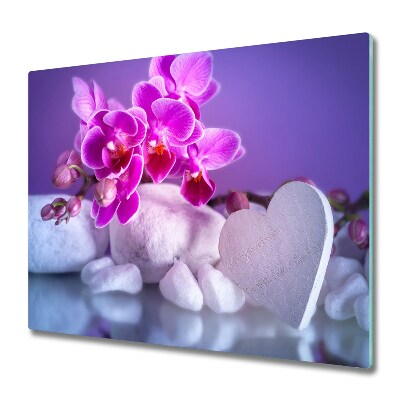 Steklena podloga za rezanje Orchid in srce