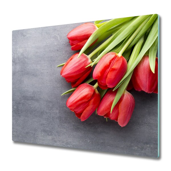 Steklena podloga za rezanje Rdeči tulipani
