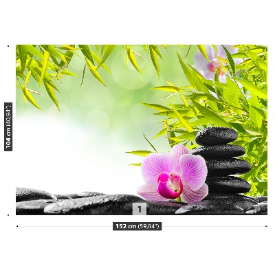 Stenska fototapeta Bambusa in orhideje
