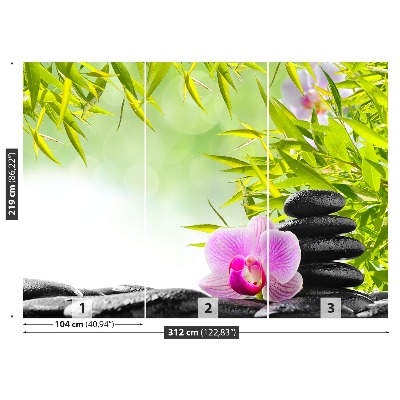 Stenska fototapeta Bambusa in orhideje